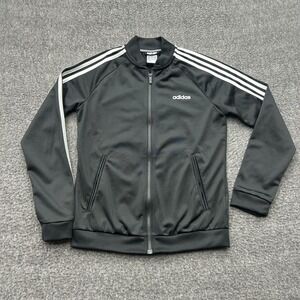 Adidas Track Jacket Womens Small 8-10 Black Full Zip Stripes